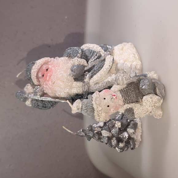 Santa , Tree and Bear Wax Candle Set in Grey, White and Silver - Picture 1 of 11